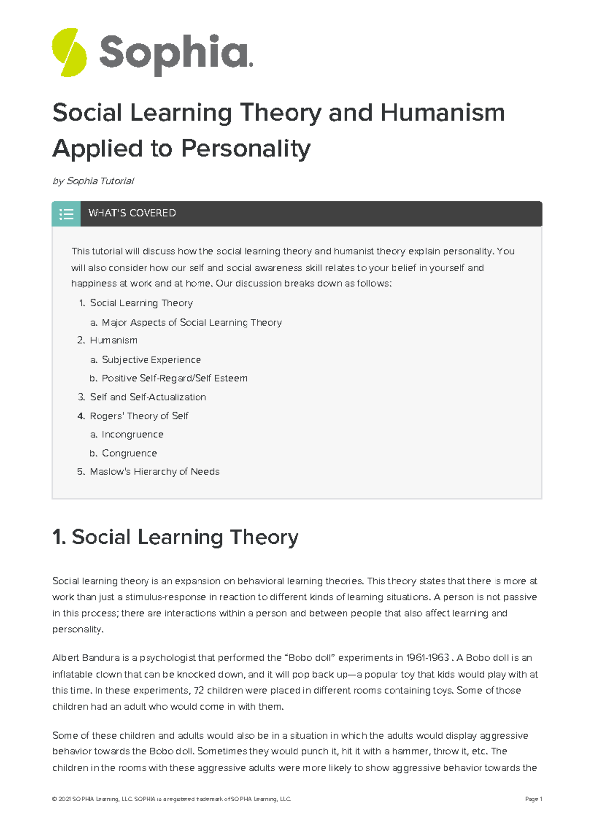 Social learning theory and humanism applied to personality - Social ...