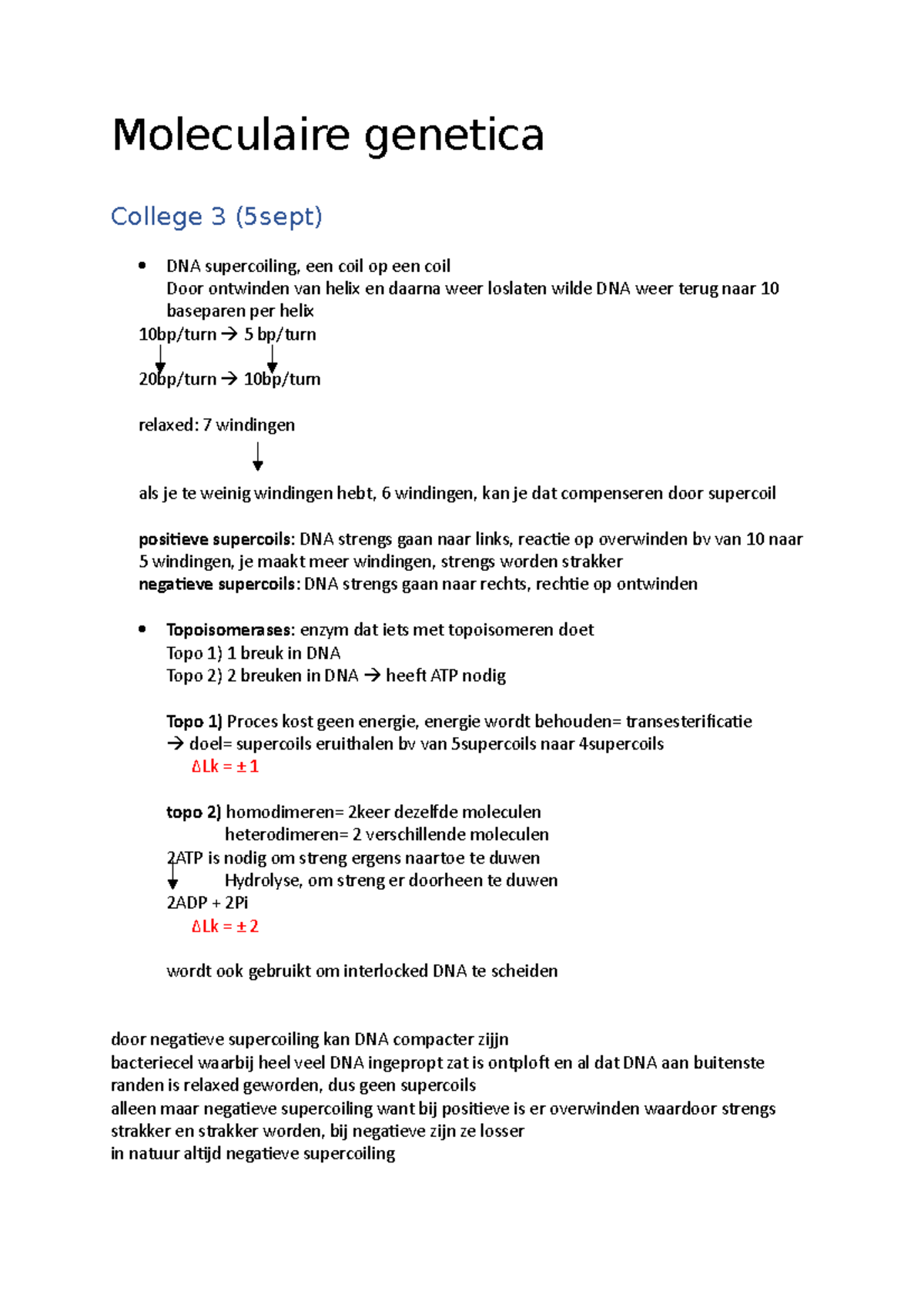 MG1 College 3 - MG1 - Moleculaire Genetica College 3 (5sept) DNA ...