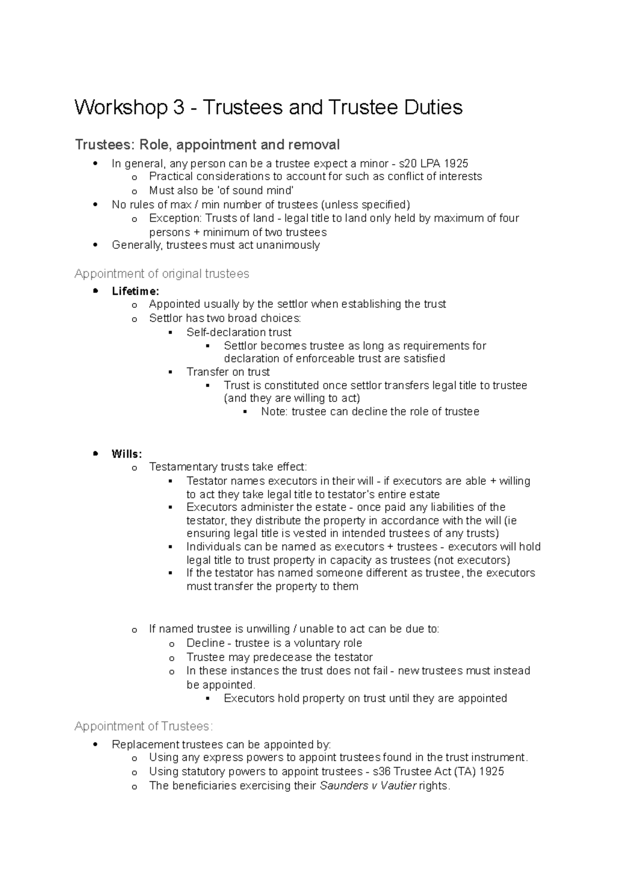 Trusts WS3 Prepare Notes - Workshop 3 - Trustees and Trustee Duties ...