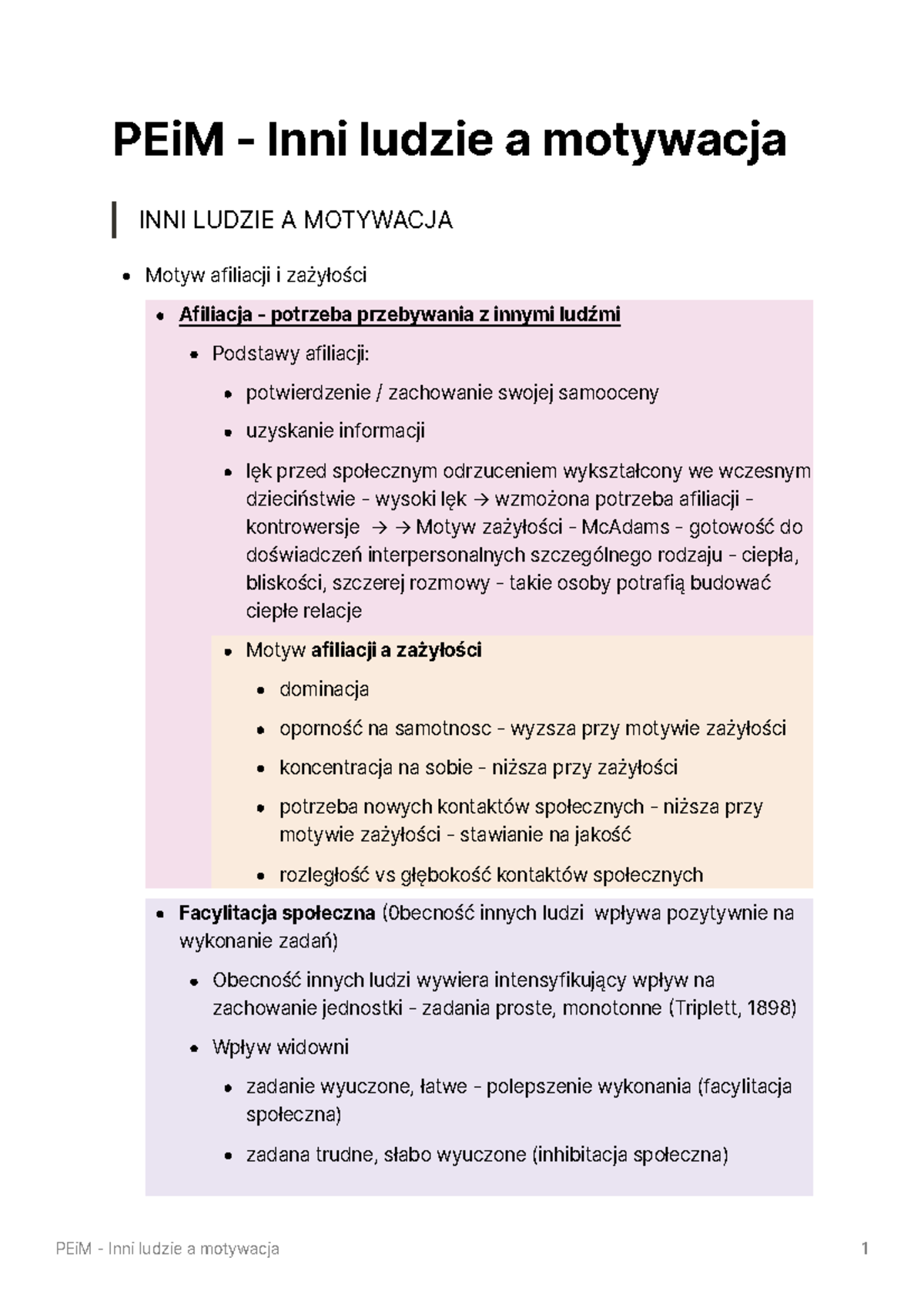 Psychologia Emocji I Motywacji - Inni Ludzie A Motywacja - PEiM - Inni ...