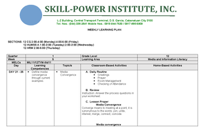 Work Immersion Training Plan - Concepcion Holy Cross College, Inc. Juan ...