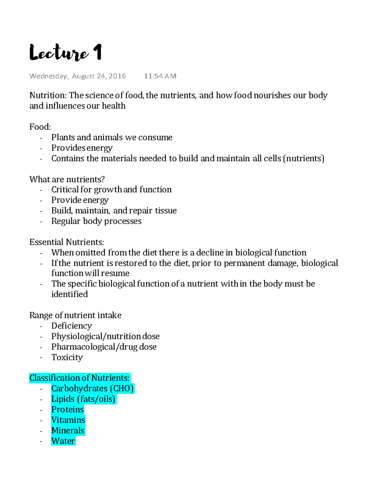 Lecture 1 - Unit 2 Notes - Nutrition: The Science Of Food, The ...