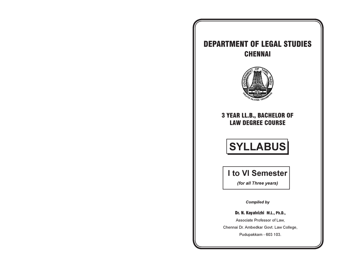 3Year Syllabus LLB TNLU - DEPARTMENT OF LEGAL STUDIES CHENNAI 3 YEAR LL ...