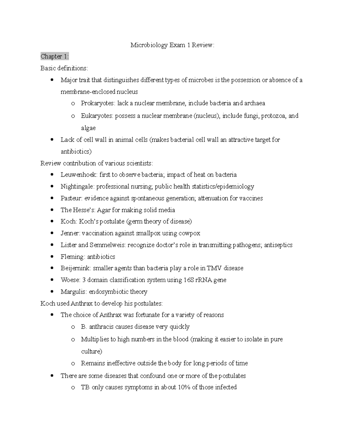 Exam 1 Review - Notes To Prepare For The First Exam - Microbiology Exam ...