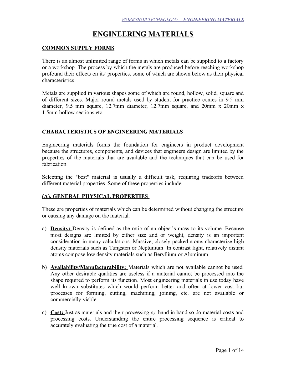 2. Engineering Materials WORK SHOP Notes-4 - ENGINEERING MATERIALS