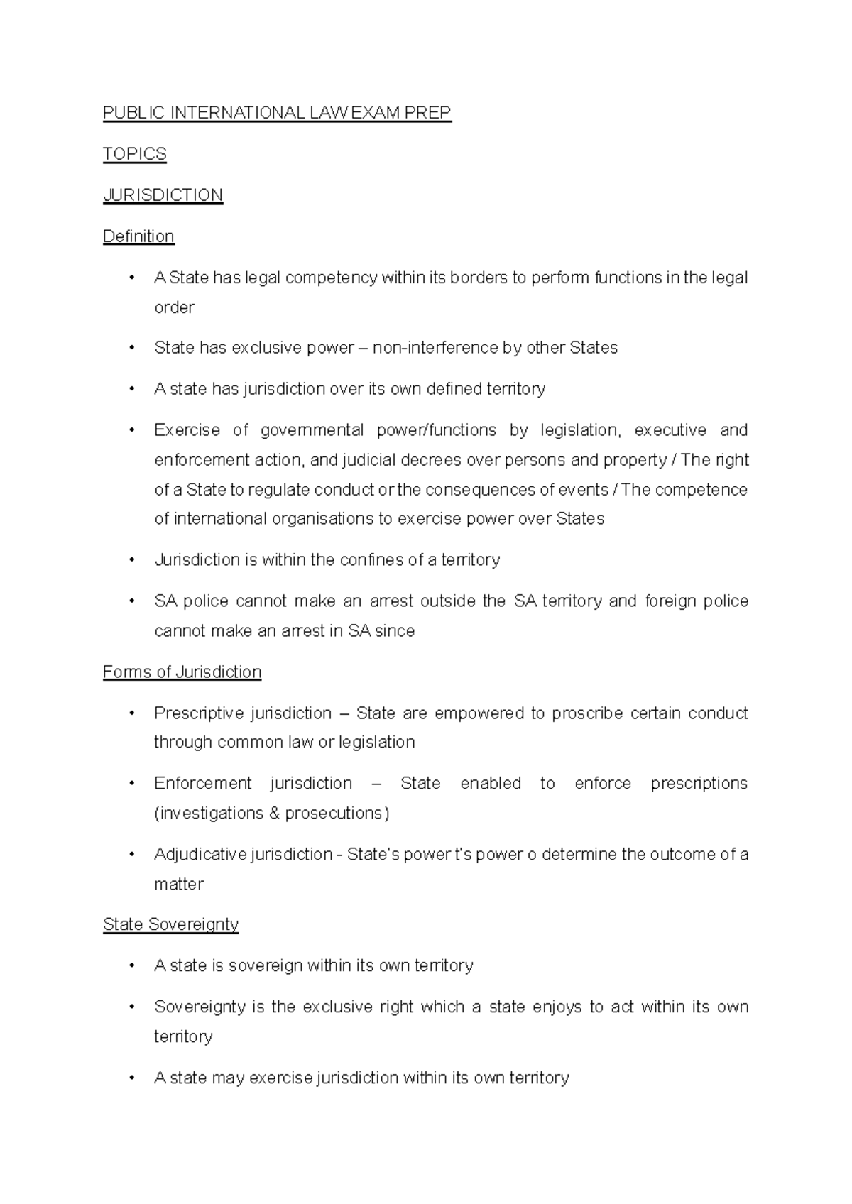 International LAW EXAM PREP - PUBLIC INTERNATIONAL LAW EXAM PREP TOPICS ...