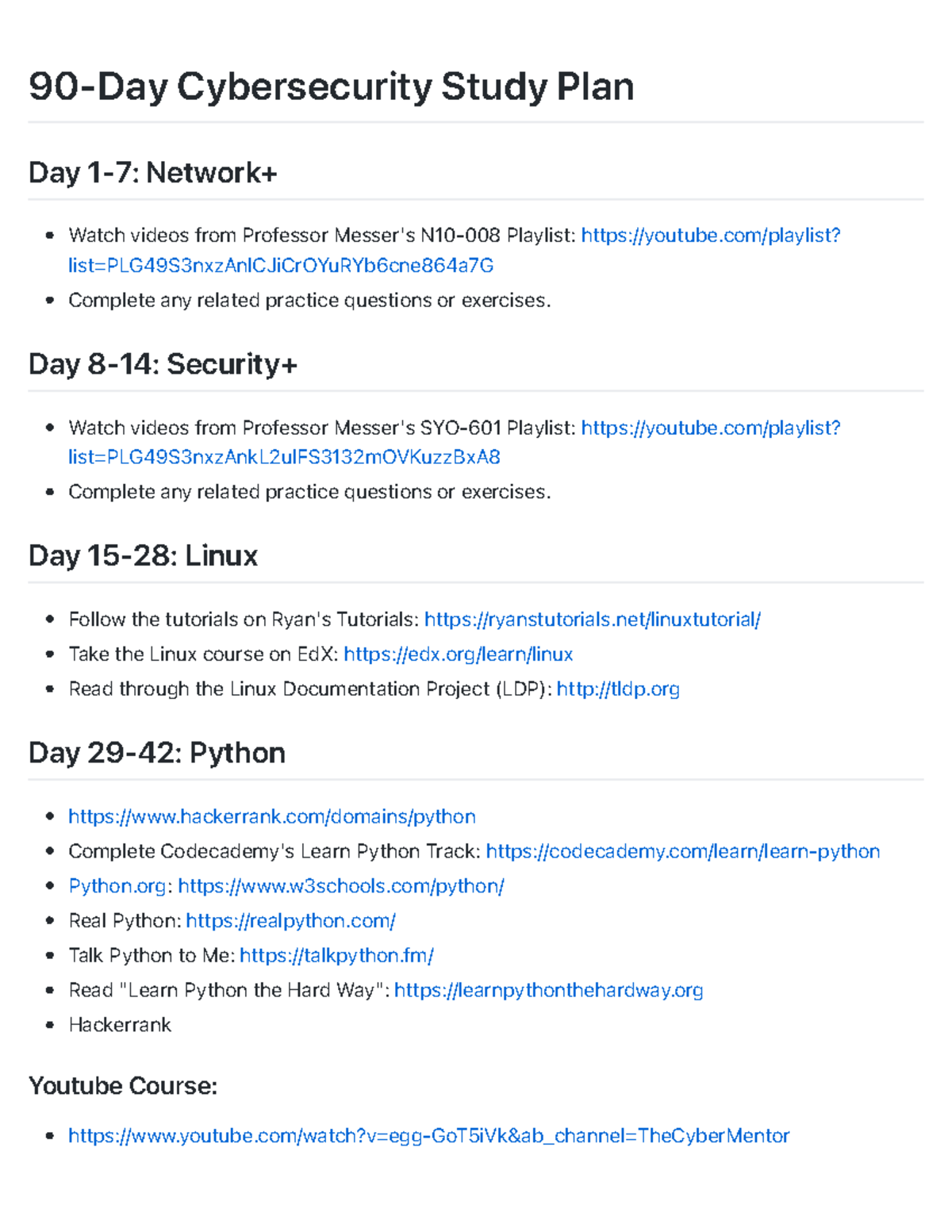 90 Days Cyber Security Plan - 90-Day Cybersecurity Study Plan Day 1-7 ...