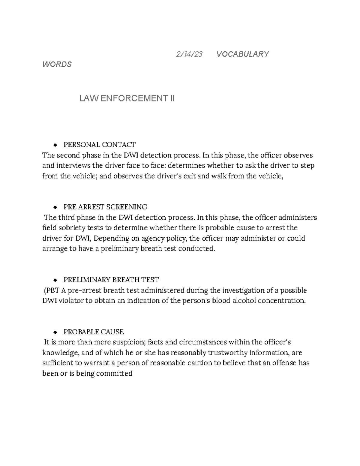 Untitled document 3rd pd-2 - 2/14/23 VOCABULARY WORDS LAW ENFORCEMENT ...