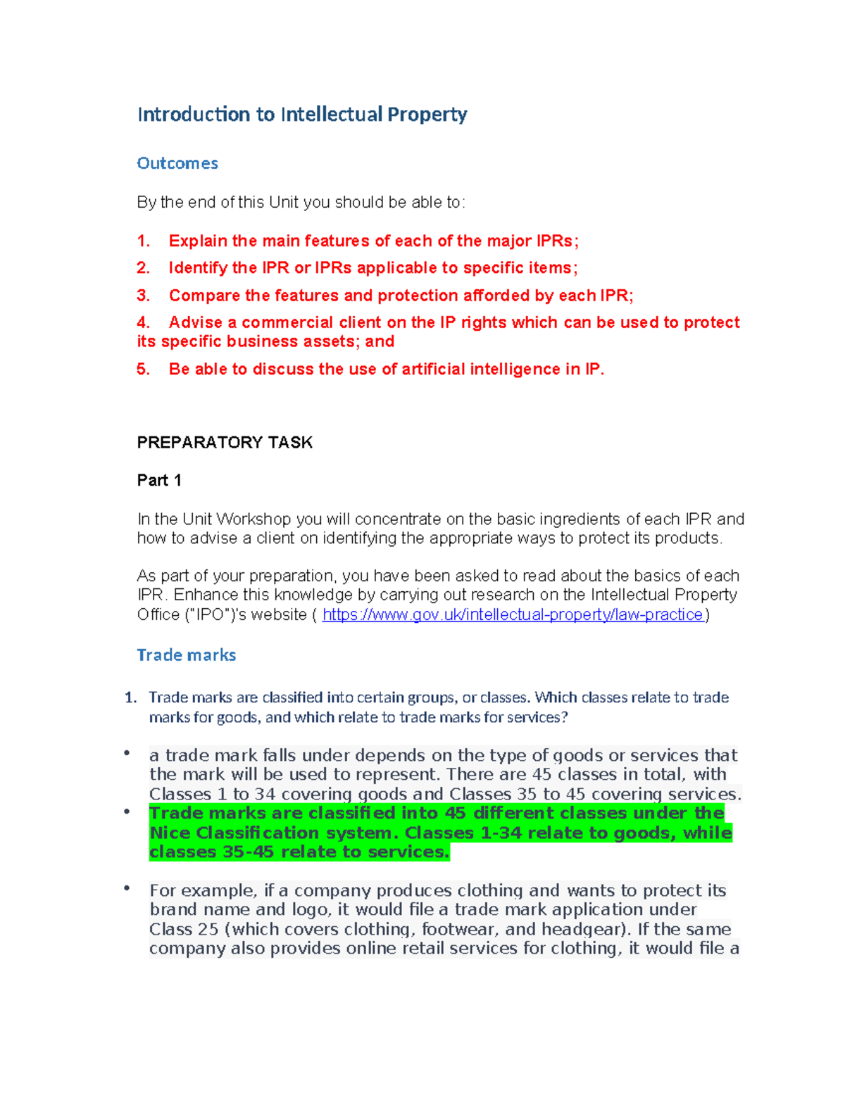 Workshop 1 - notes - Introduction to Intellectual Property Outcomes By ...