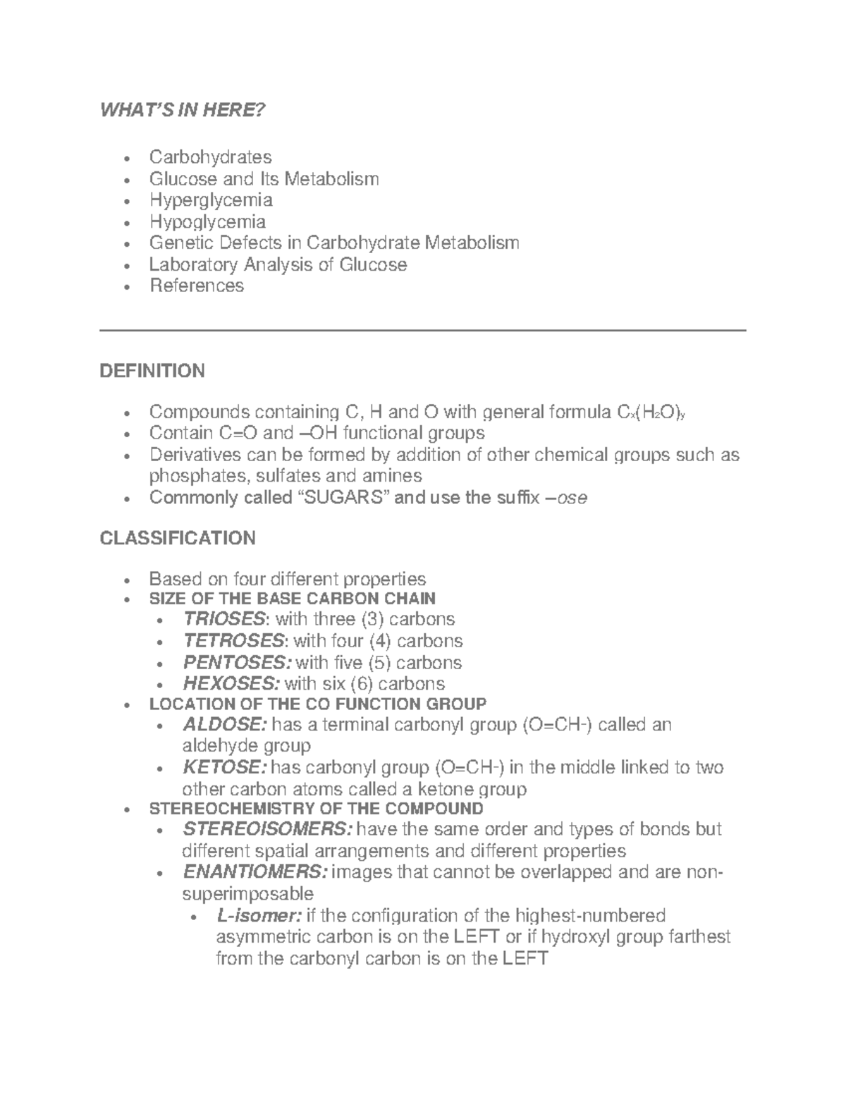 Carbs - CARBOHYDRATES PDF - WHAT’S IN HERE? Carbohydrates Glucose and ...