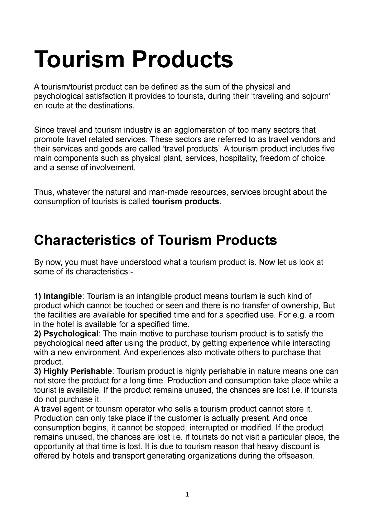 tourist product define