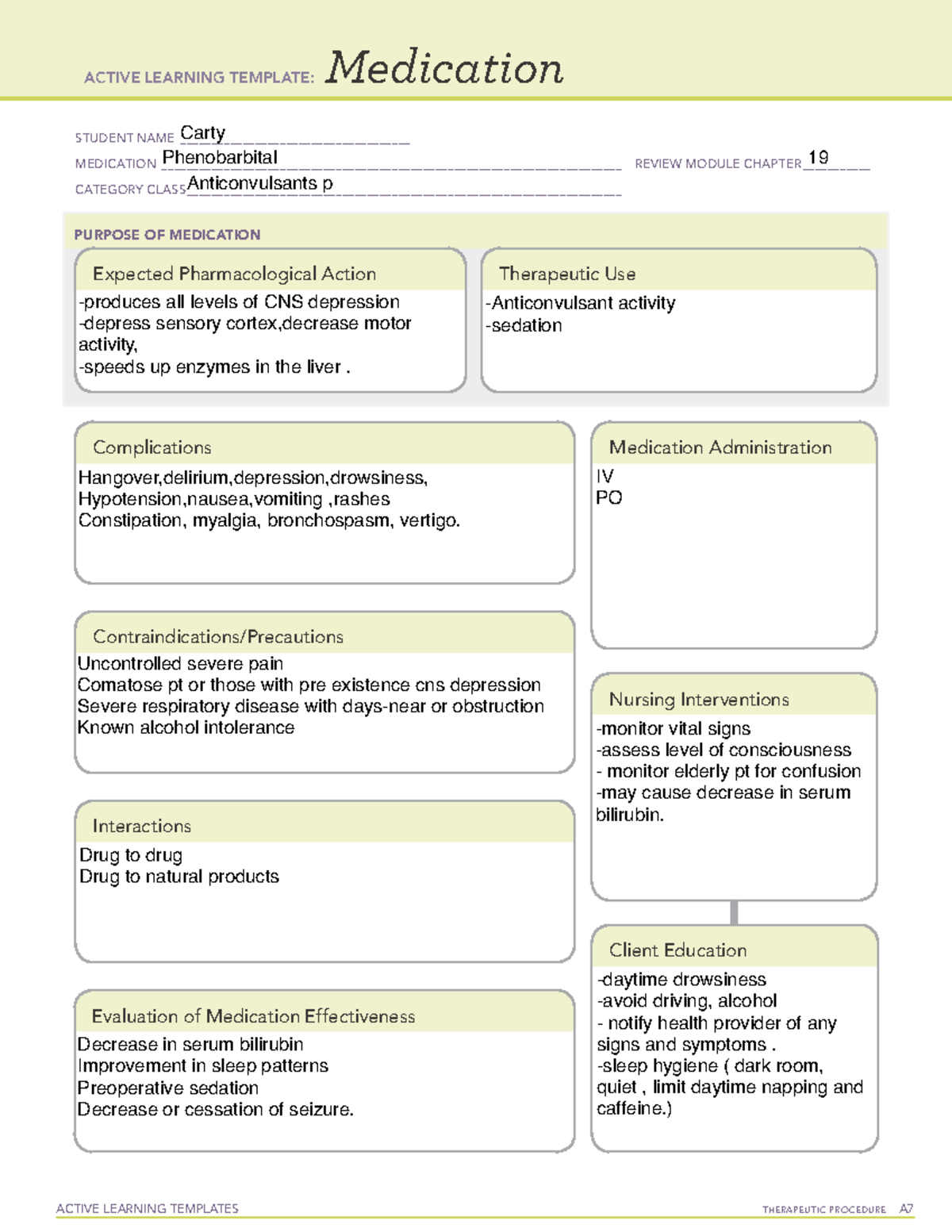 Phenobarbital Study for exams ACTIVE LEARNING TEMPLATES THERAPEUTIC