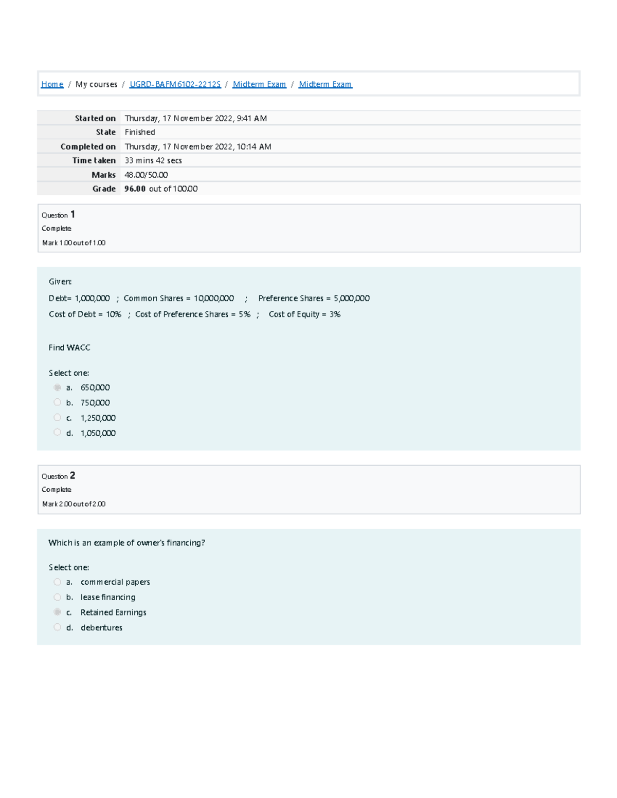 Fm Midterm Exam Attempt Review 2 - Home / My Courses / UGRD-BAFM6102 ...