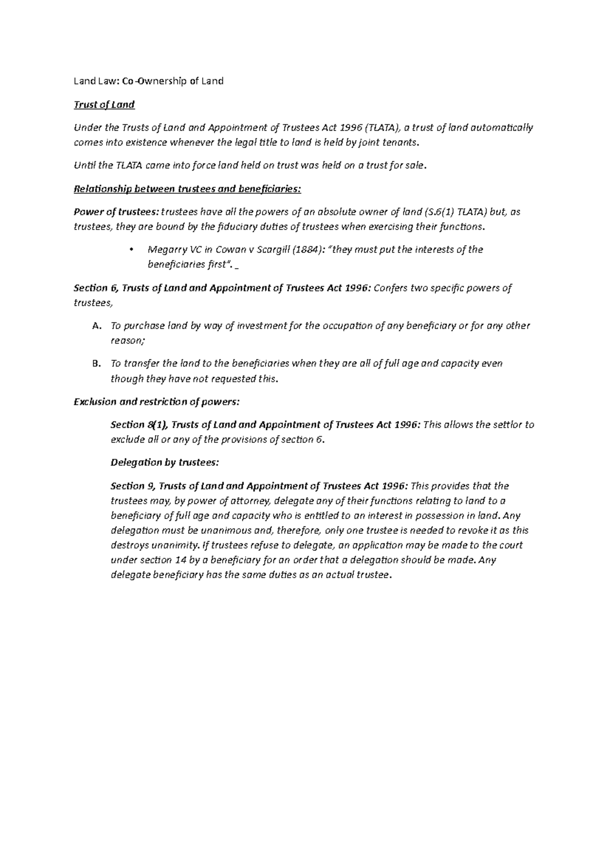 Land Law Coownership 3 severance of joint tenancy Land Law Co