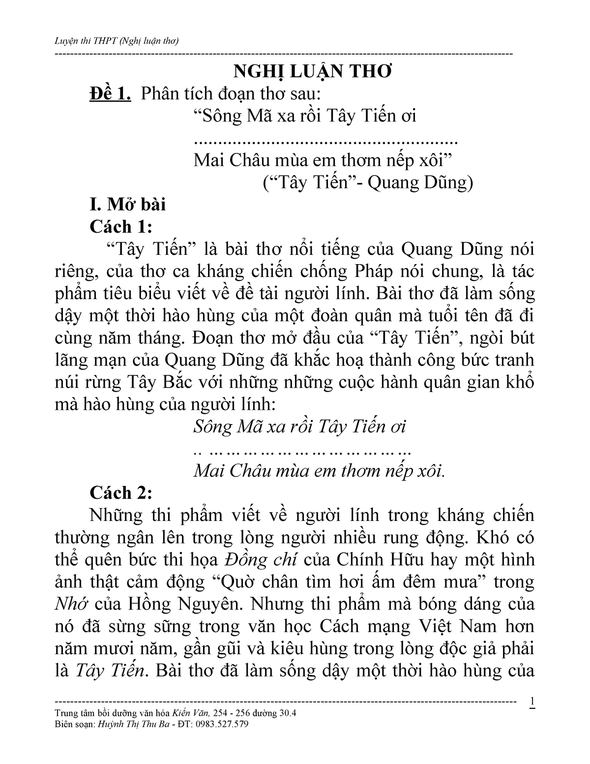 NGHỊ LUẬN THƠ - lí luận văn học - NGHỊ LUẬN THƠ Đề 1. Phân tích đoạn ...