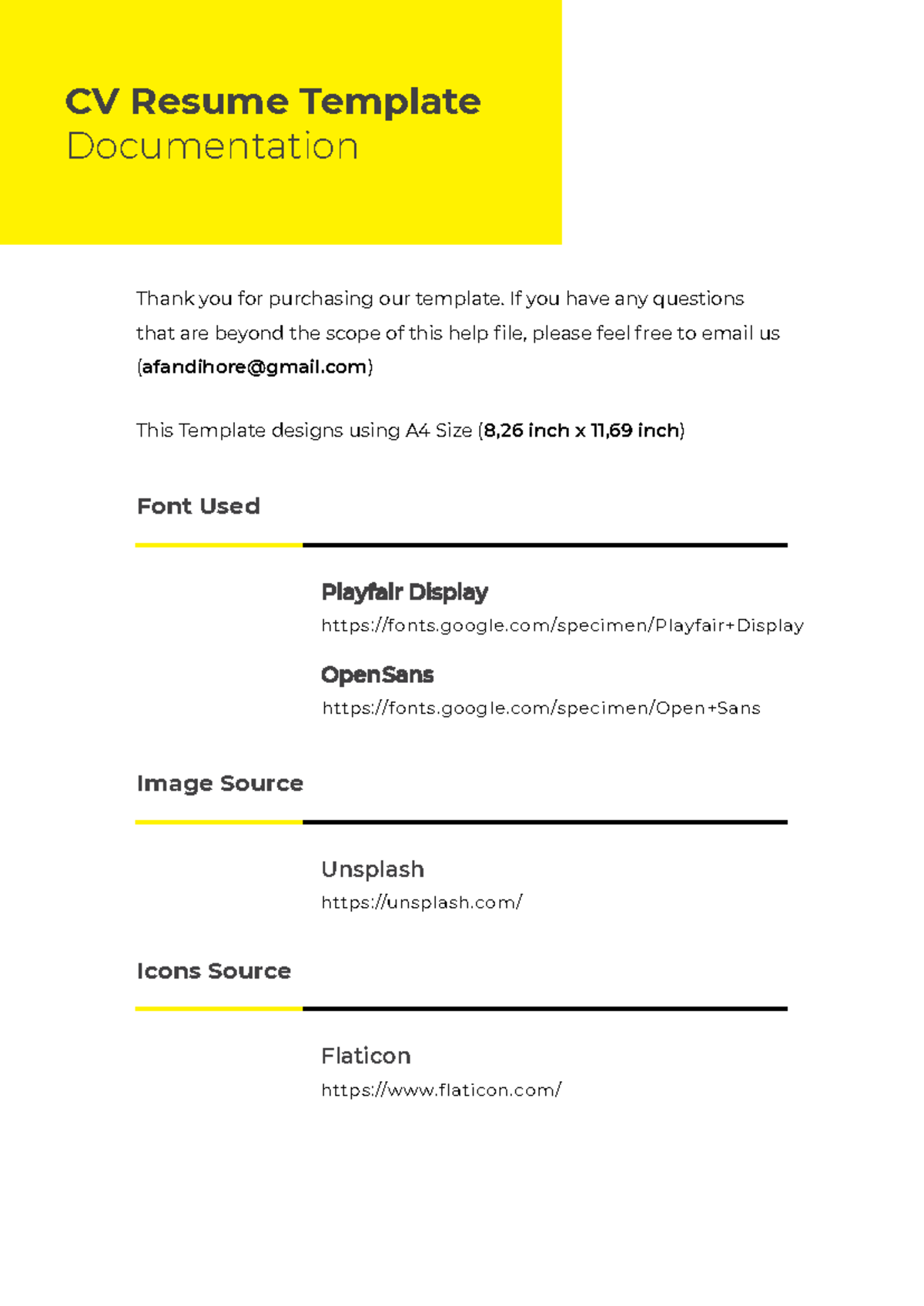 Help Documentation - N/A - CV Resume Template Documentation Font Used ...