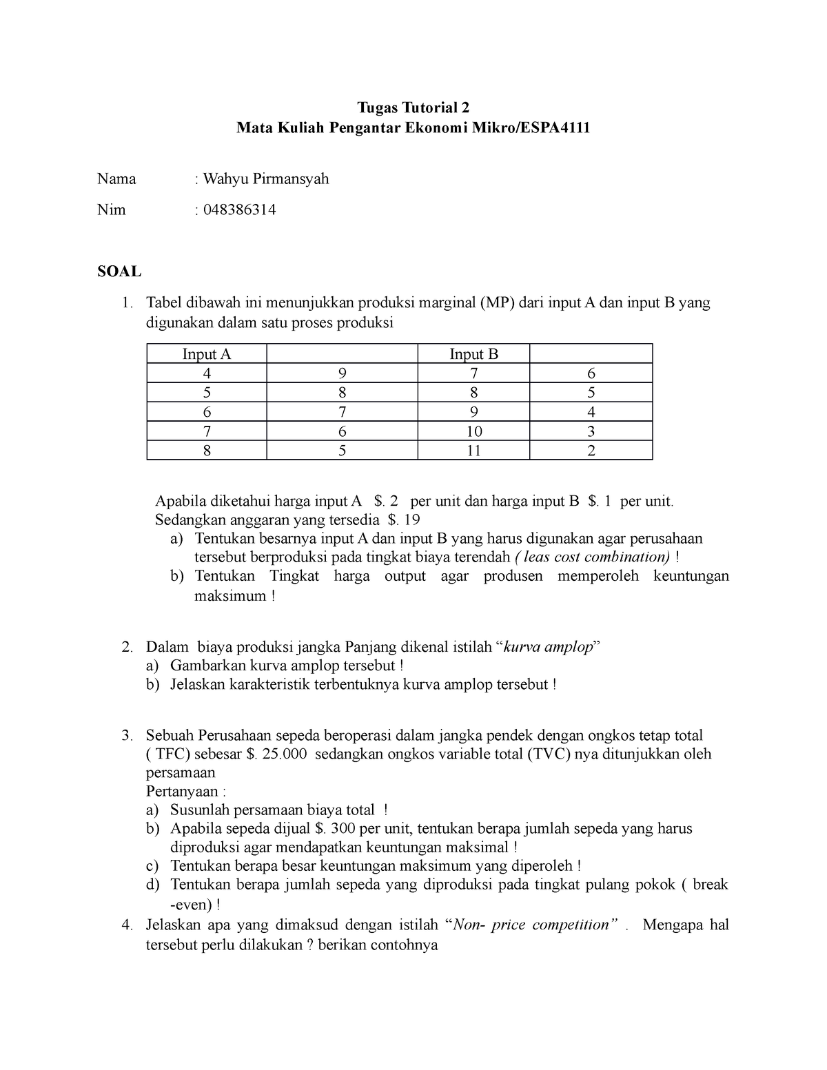 Tugas 2 Pengantar Ekonomi Mikro - Tugas Tutorial 2 Mata Kuliah ...