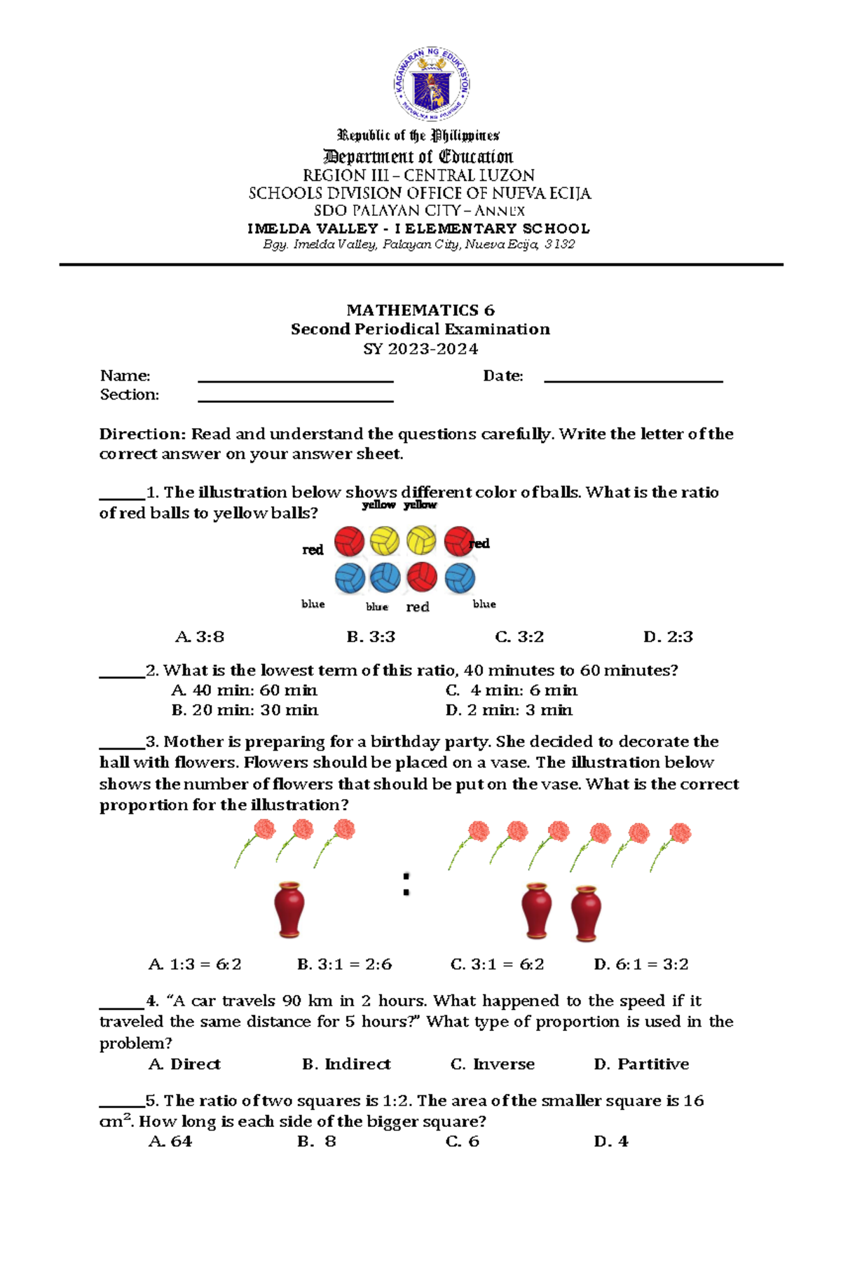 MATH GRADE 6 PERIODICAL TEST - Republic of the Philippines Department ...