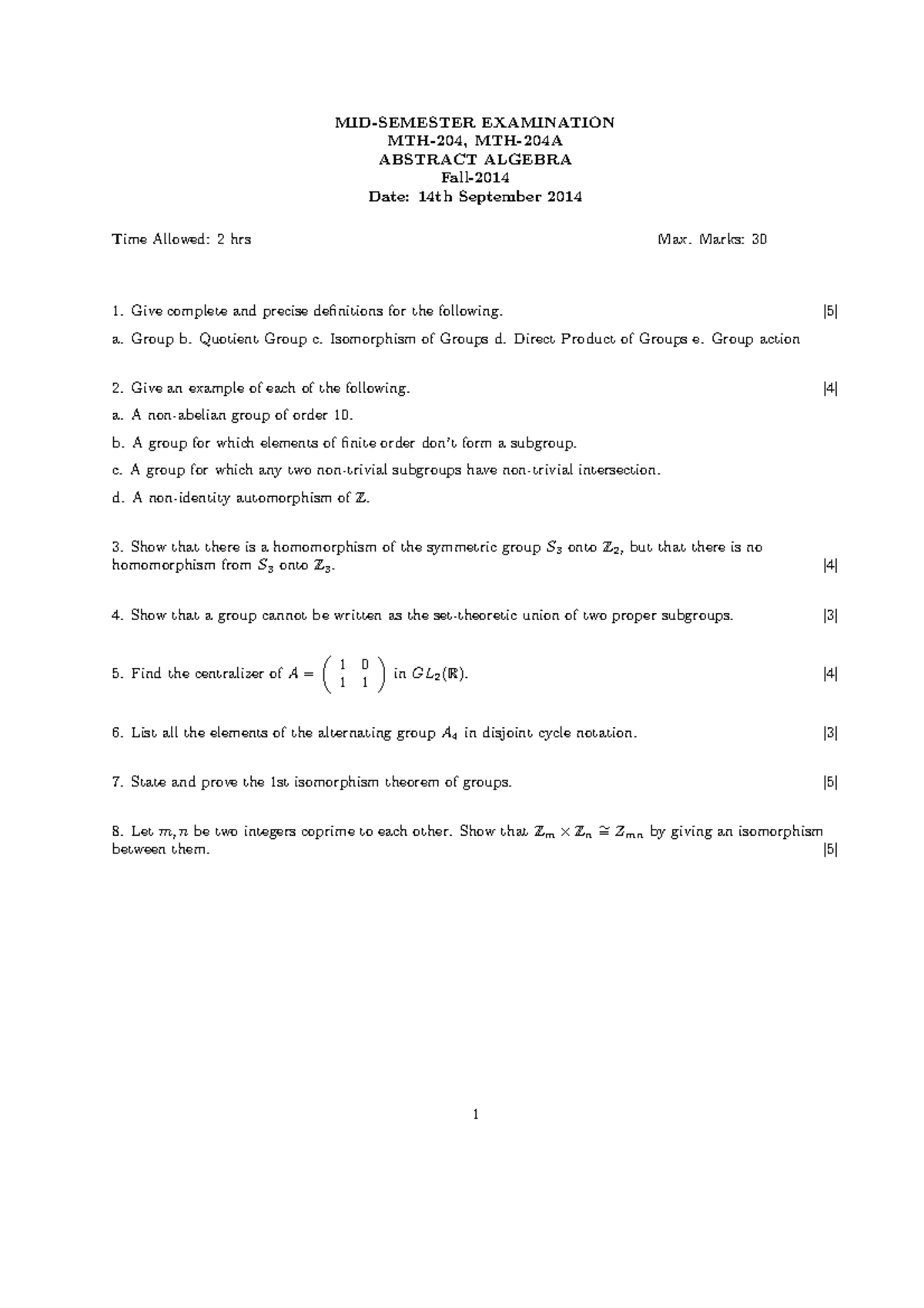 Midterm exam 7 September 2014, questions and answers - MID-SEMESTER ...