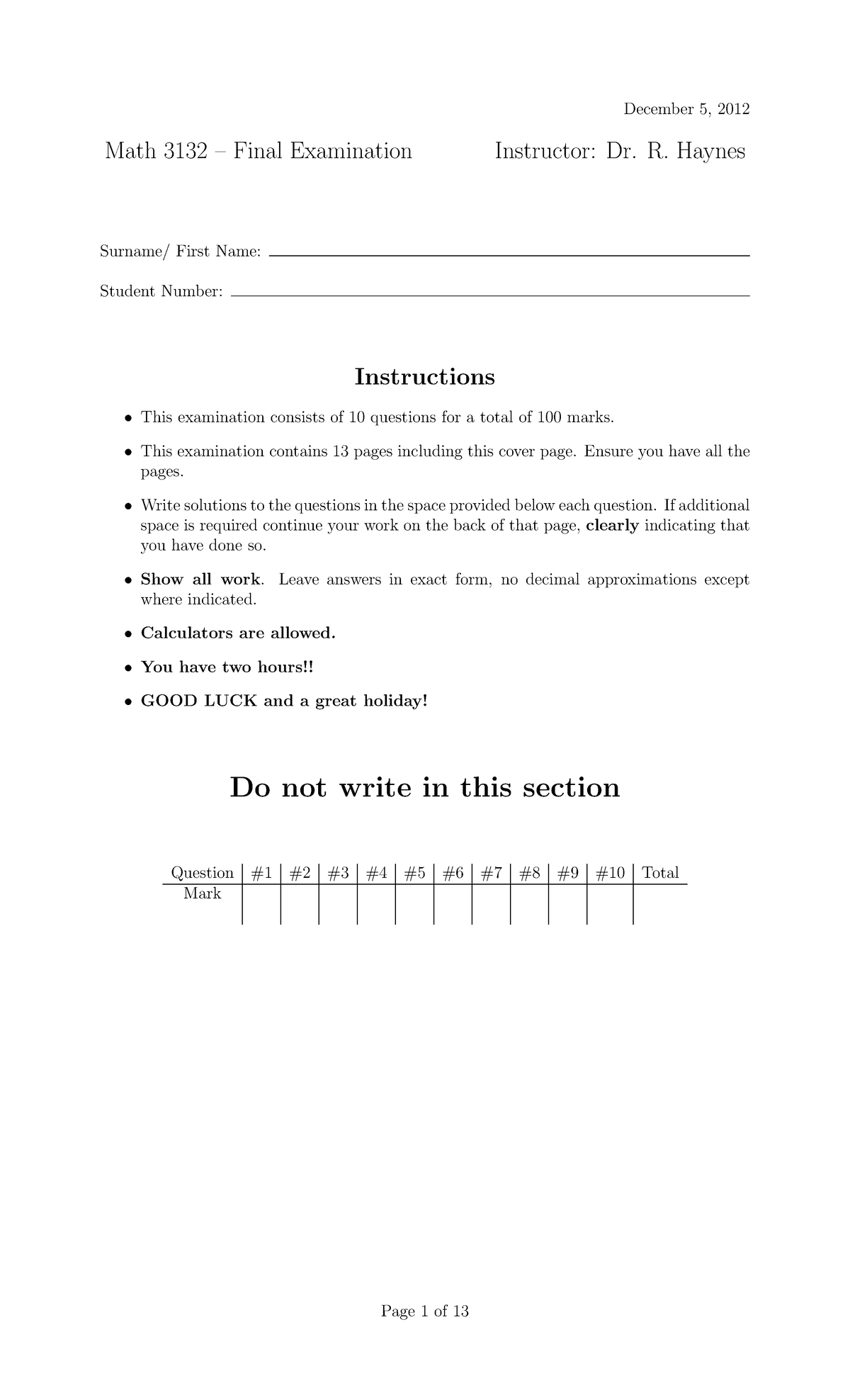 Final 2012 fall - Math 3132 - December 5, 2012 Math 3132 – Final ...