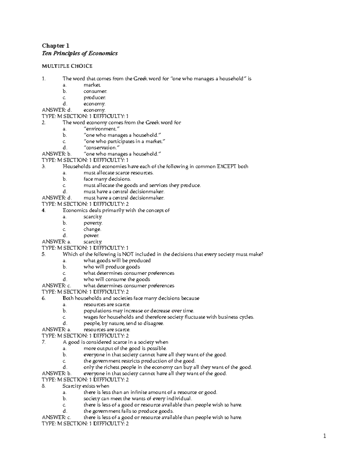 Chapter 1 - Chapter 1 Ten Principles of Economics MULTIPLE CHOICE 1 ...