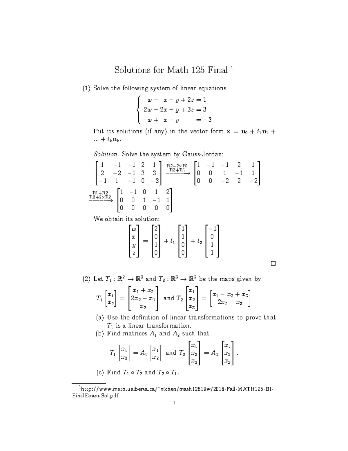 2018 Fall MATH125 B1 Final Exam Sol - Solutions for Math 125 Final (1 ...