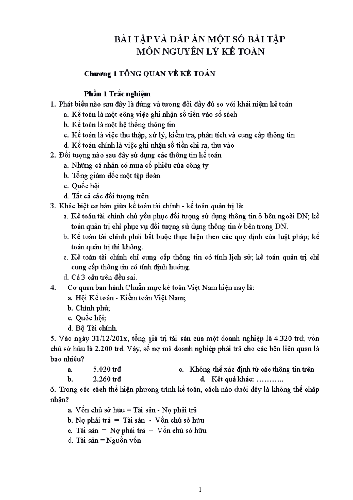 BAI TAP MON NLKT - Bài tập nguyên lí kế toán _ Nguyên lí kế toán_ BAI ...