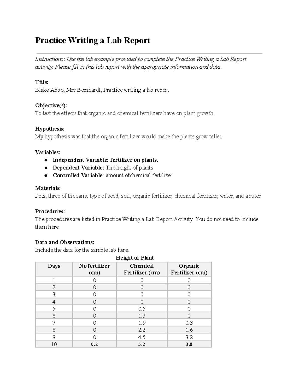 1 01 Exploring Life - mlm - Practice Writing a Lab Report Instructions ...