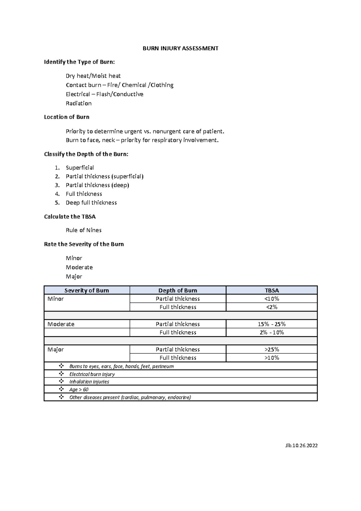 BURN Injury Assessment.10 - BURN INJURY ASSESSMENT Identify the Type of ...