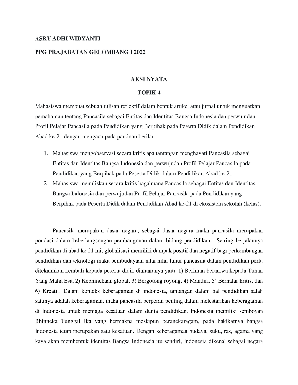 Aksi Nyata Topik Tugas Asry Adhi Widyanti Ppg Prajabatan