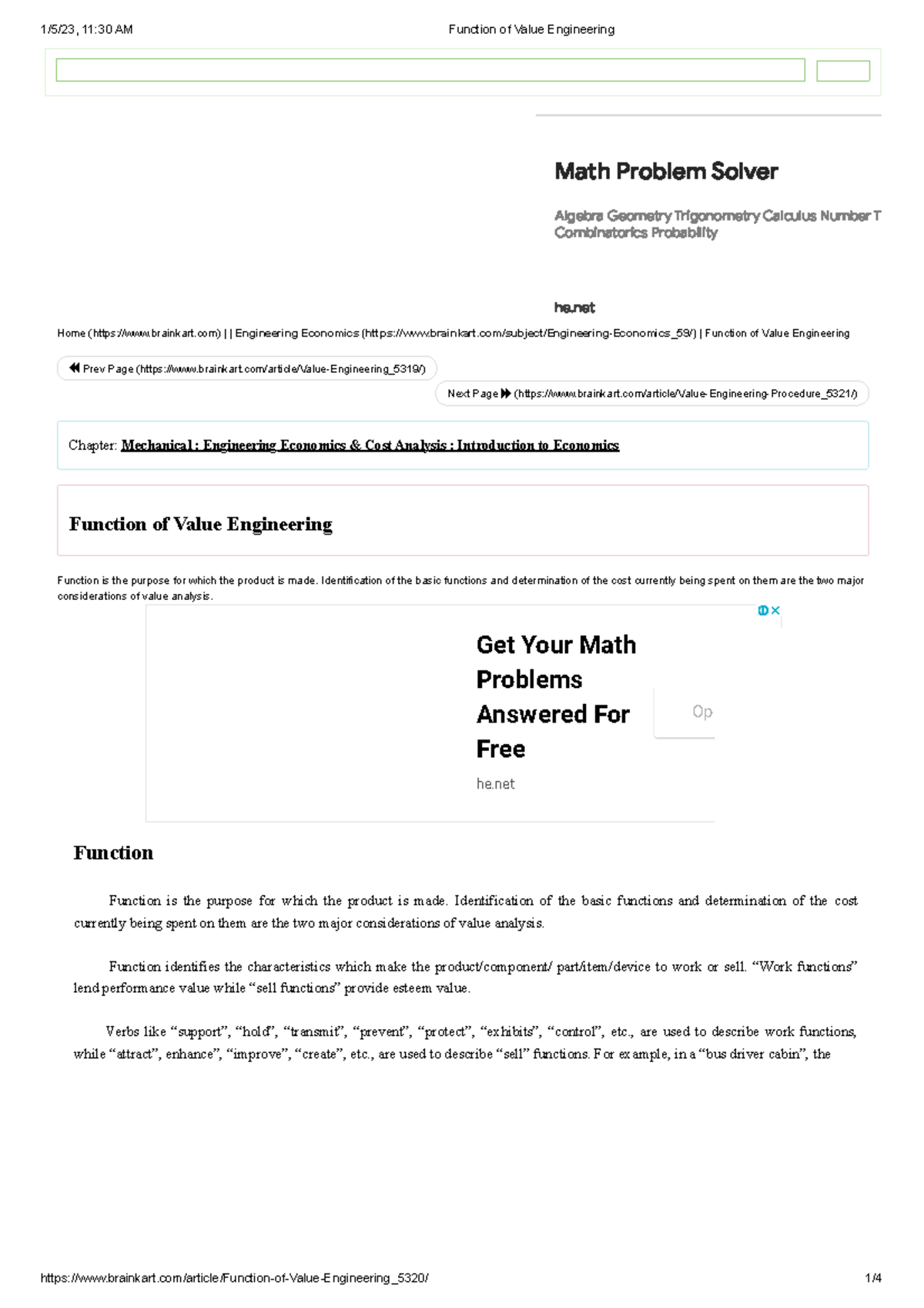 Function of Value Engineering - Math Problem Solver Algebra Geometry ...