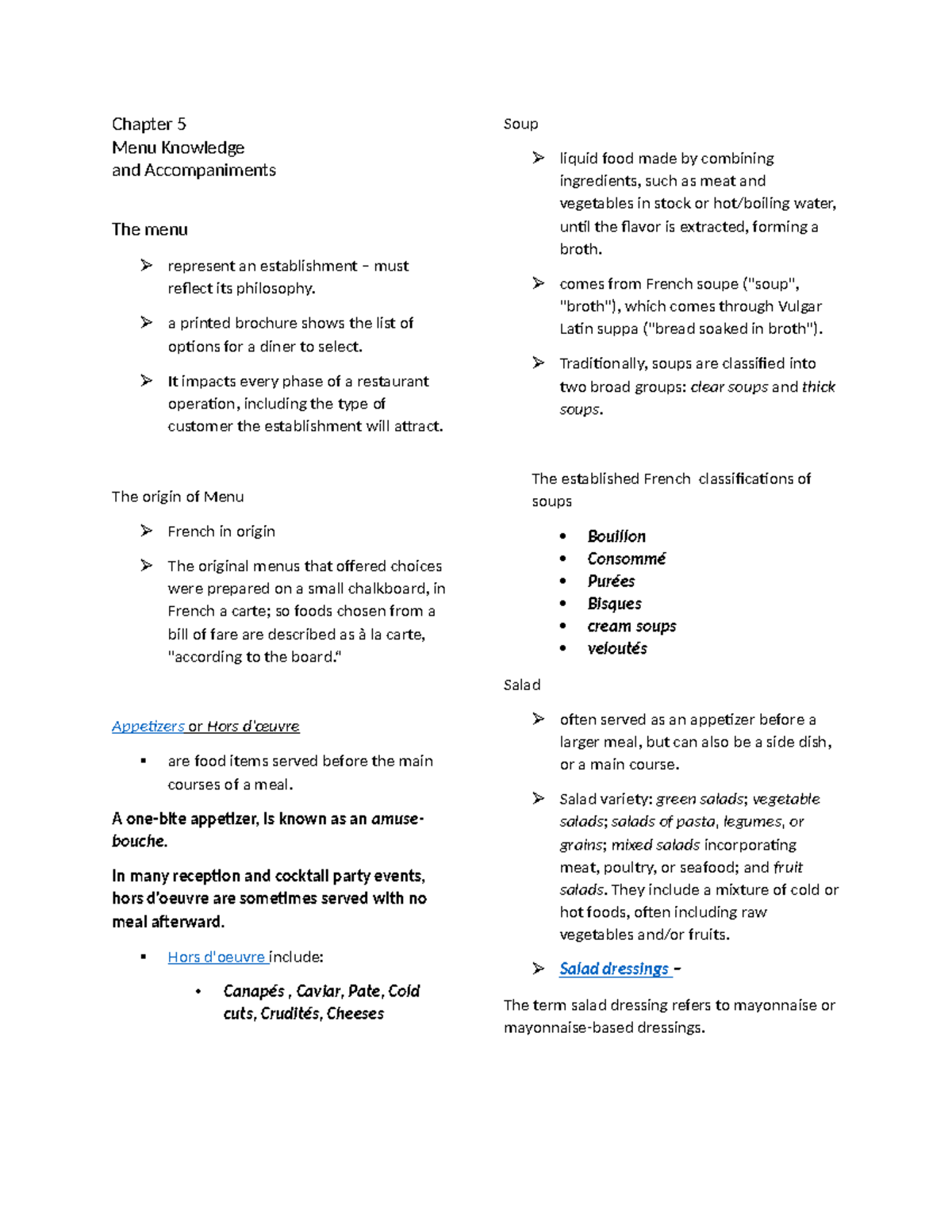 Reviewer FB Food and beverages services knowledge Chapter 5 Menu