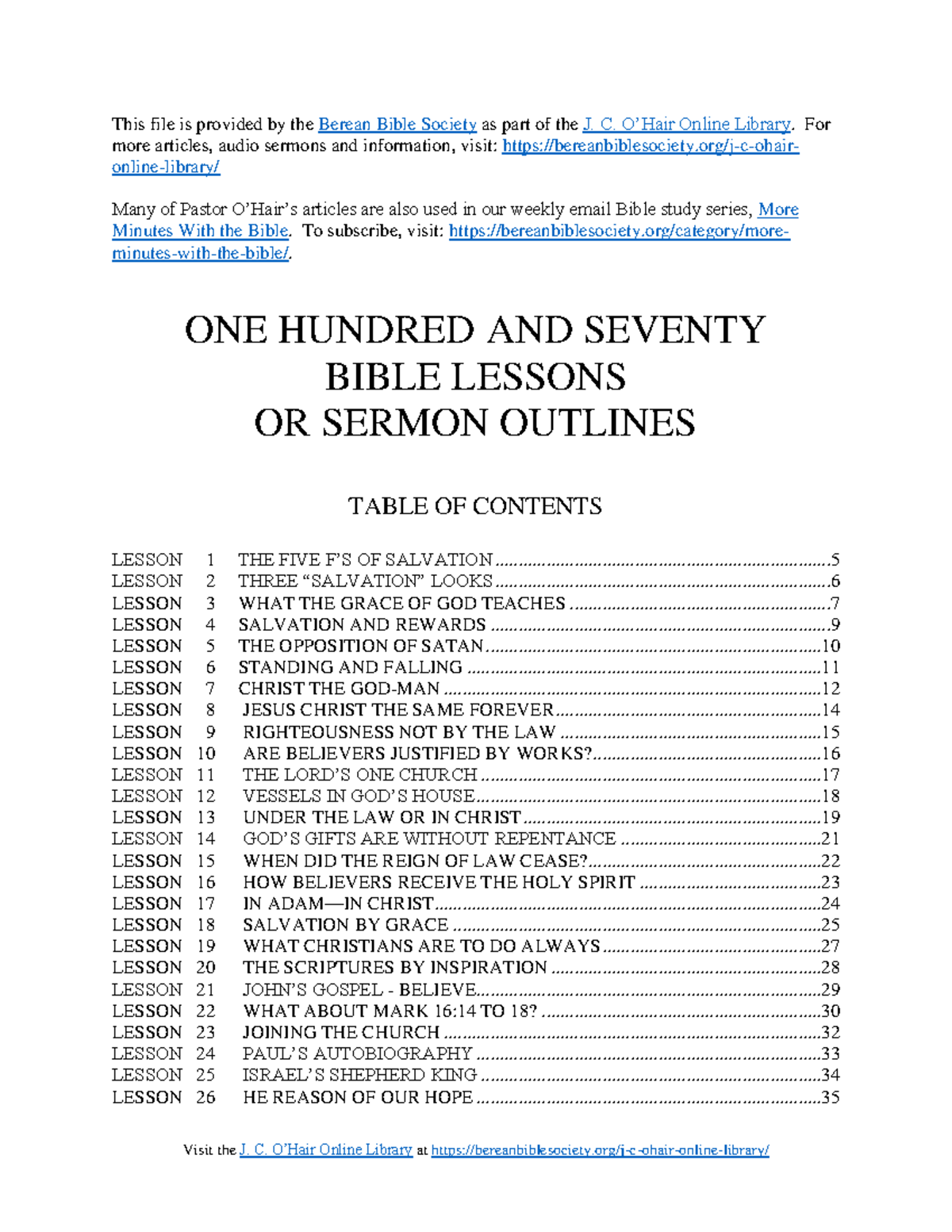 ONE Hundred AND Seventy Bible Lessons - This file is provided by the ...