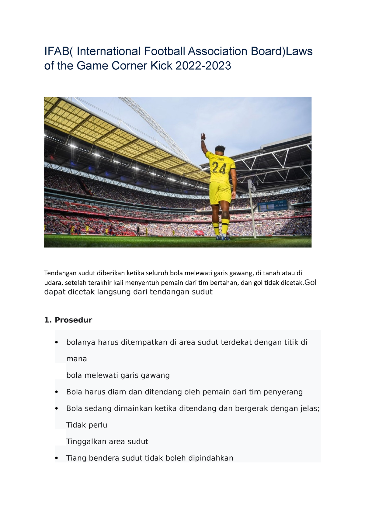 Low Of The Game Corner Kick - IFAB( International Football Association ...