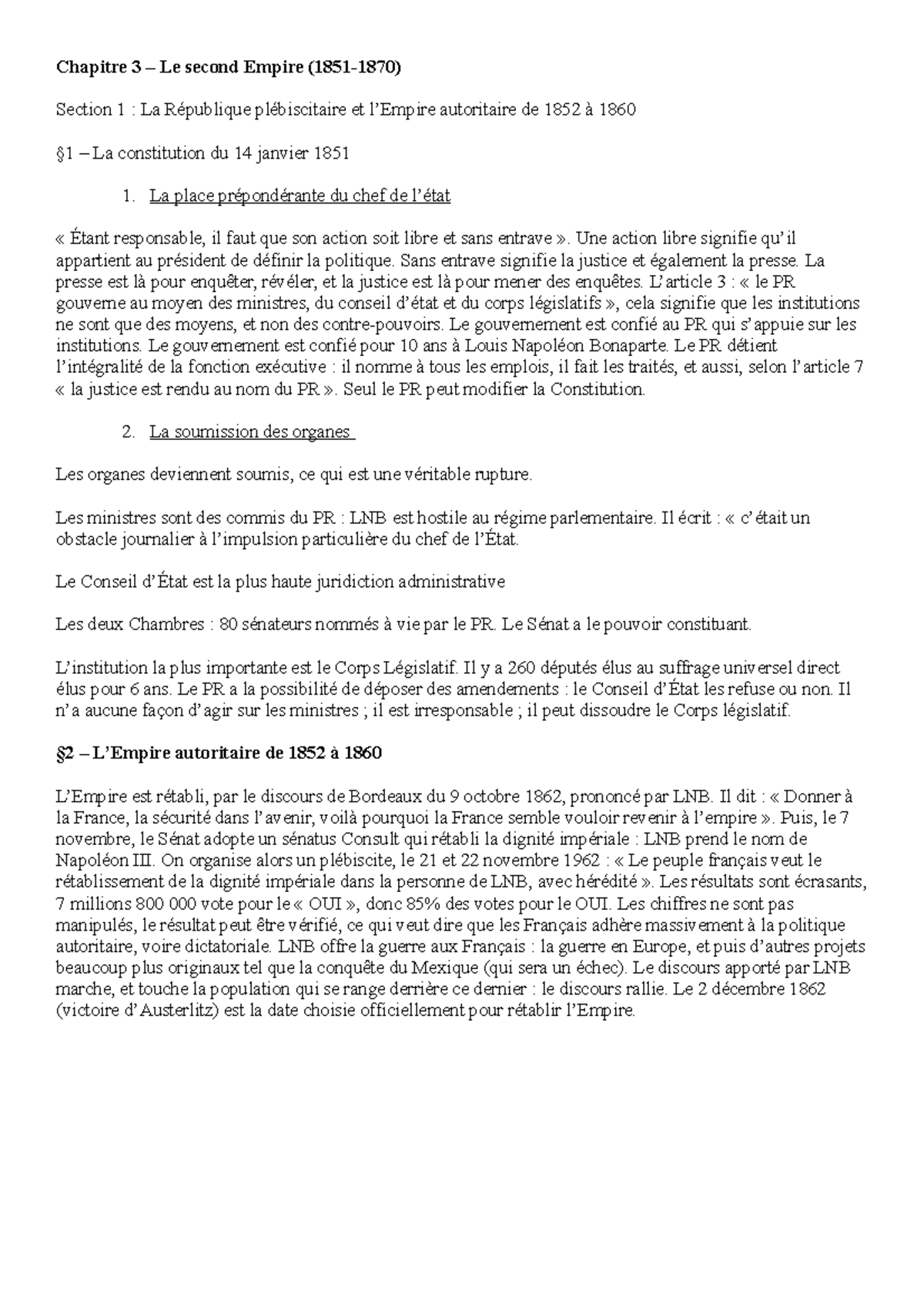 Chapitre 3 Histoire du droit Chapitre 3 Le second Empire (18511870