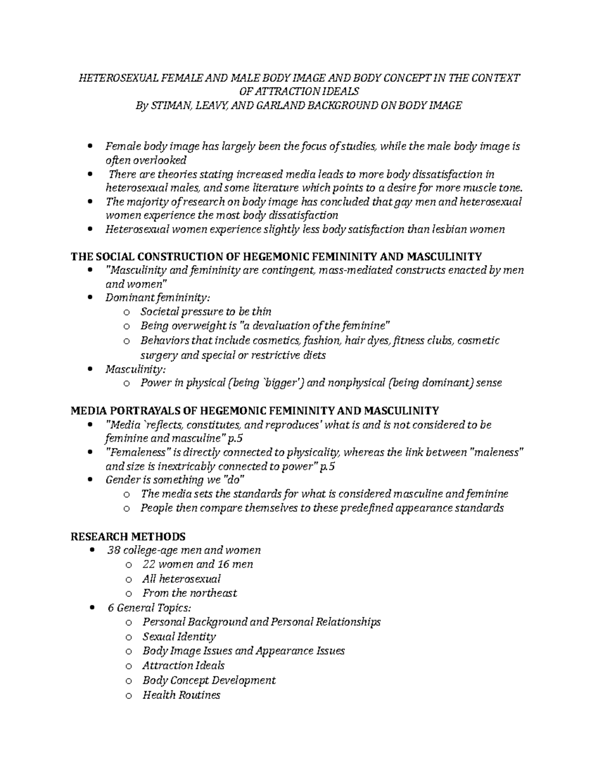 Gender Notes Class 12 - HETEROSEXUAL FEMALE AND MALE BODY IMAGE AND ...