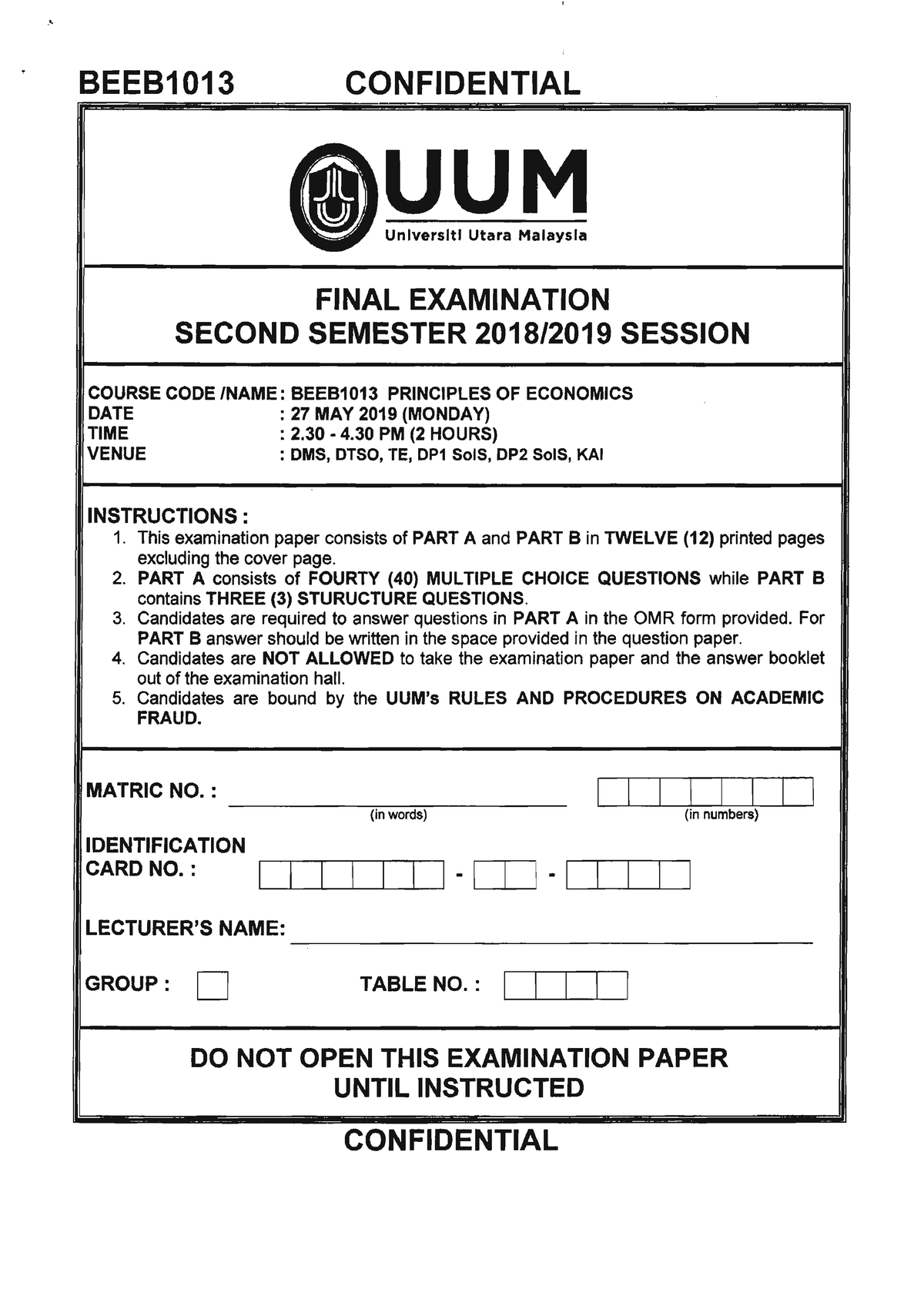 BEEB1013 2 2018 2019 - Final Exam Question - PRINCIPLES OF ECONOMICS ...