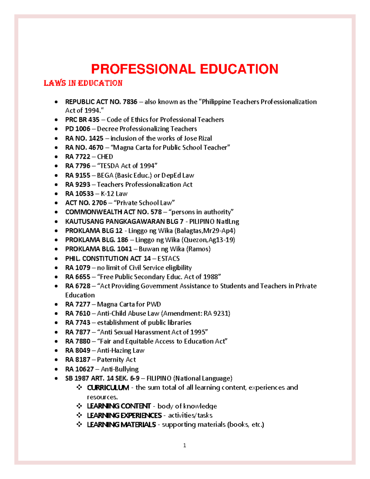 MY Notes Profed - Summary Batchelor of Secondary Education Major in ...