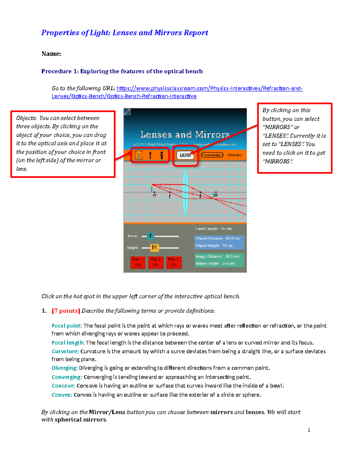 Properties of Light Report 1 Properties of Light Lenses and Mirrors