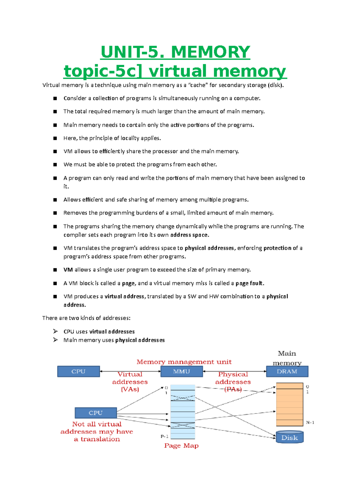 Virtual Memory (PART-A) - UNIT-5. MEMORY Topic-5c] Virtual Memory ...