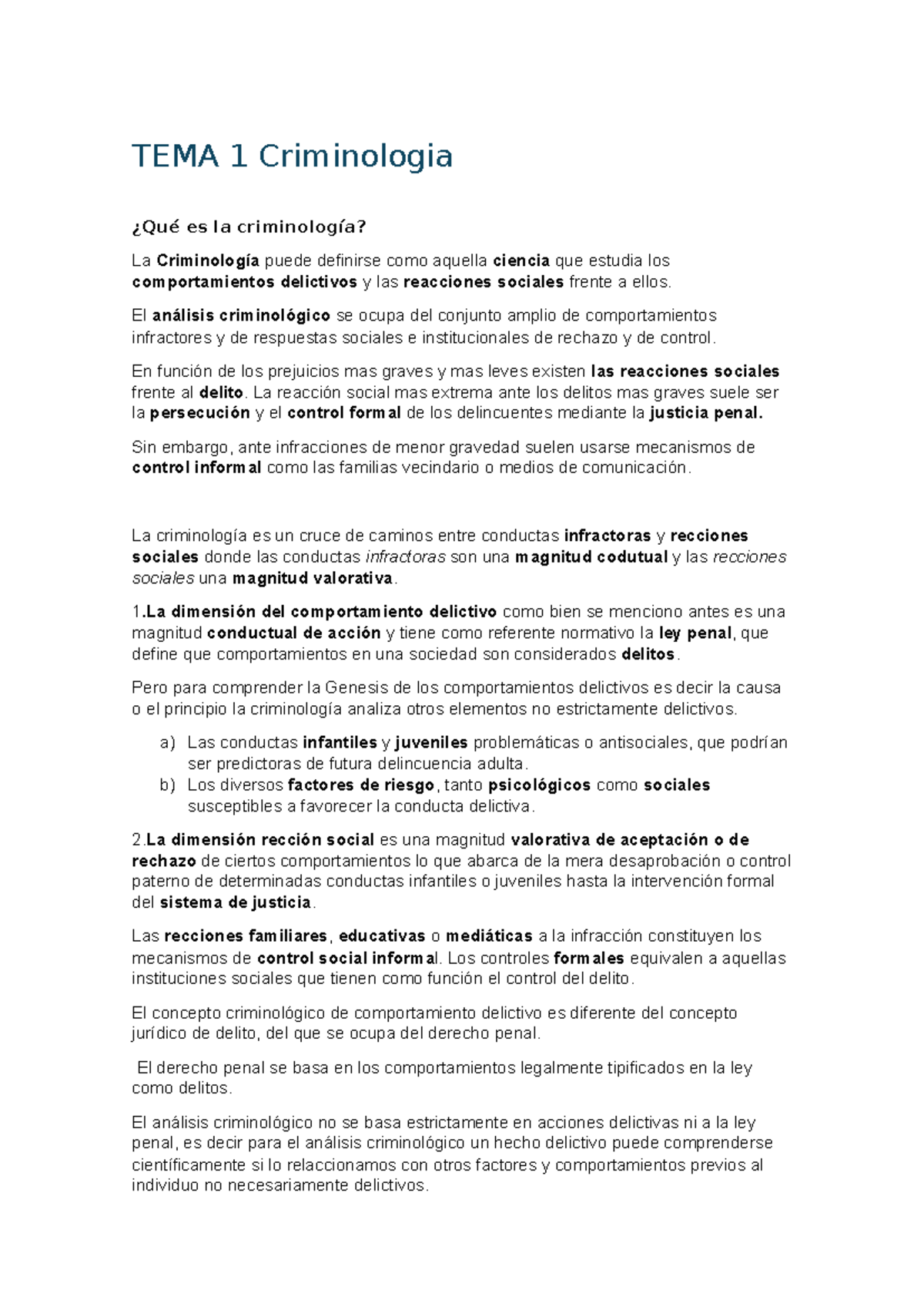 TEMA 1 Criminologia - buenos apuntes - TEMA 1 Criminologia ¿Qué es la ...