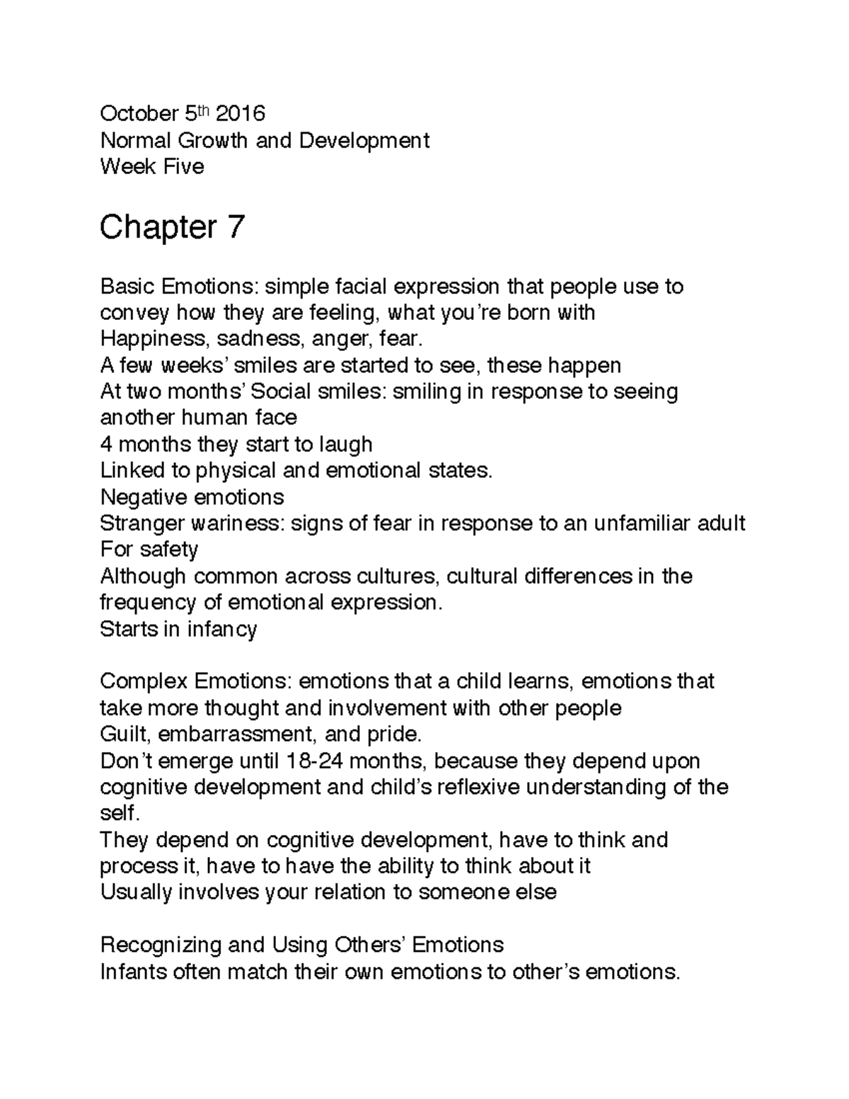 Week Five - Lecture notes 5 - October 5th 2016 Normal Growth and ...