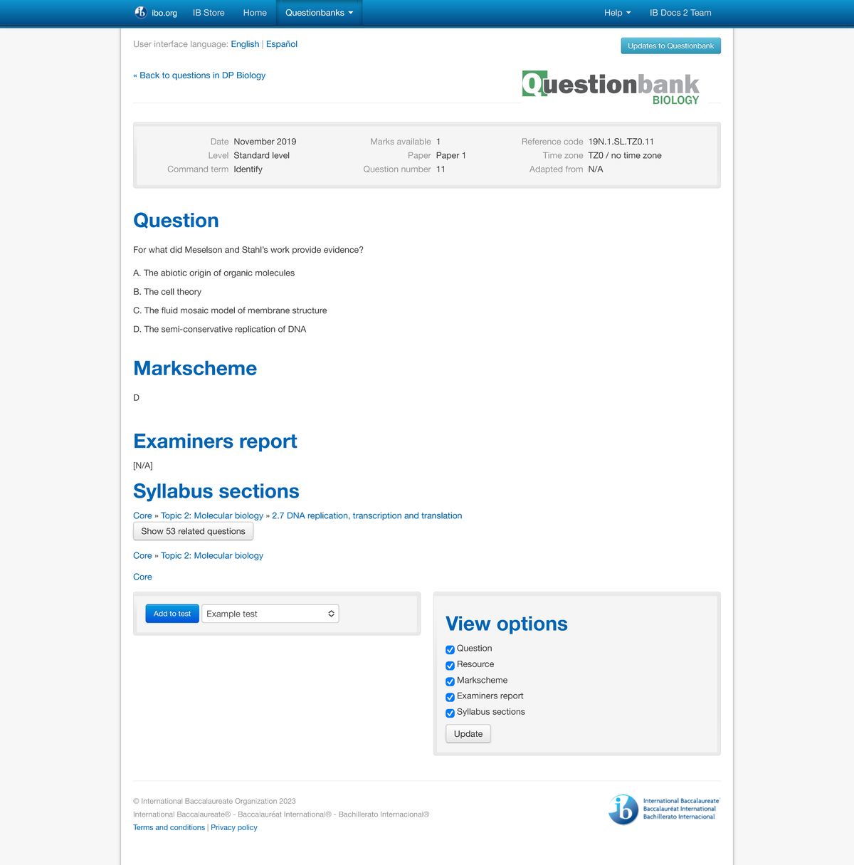 IB Questionbank 19 - User Interface Language: English | Español Updates ...