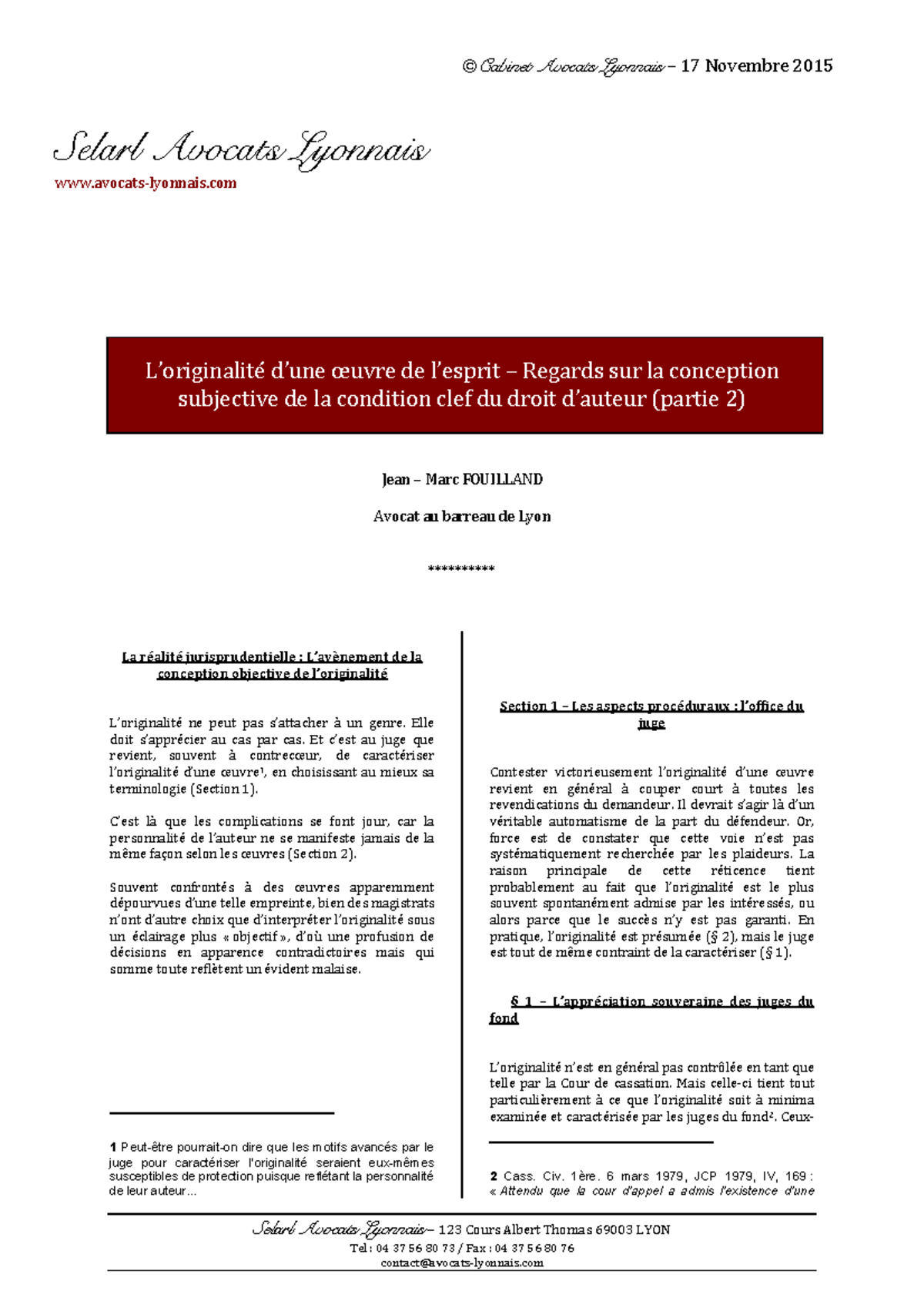 L'originalité d'une oeuvre de l'esprit - Regards sur la conception ...