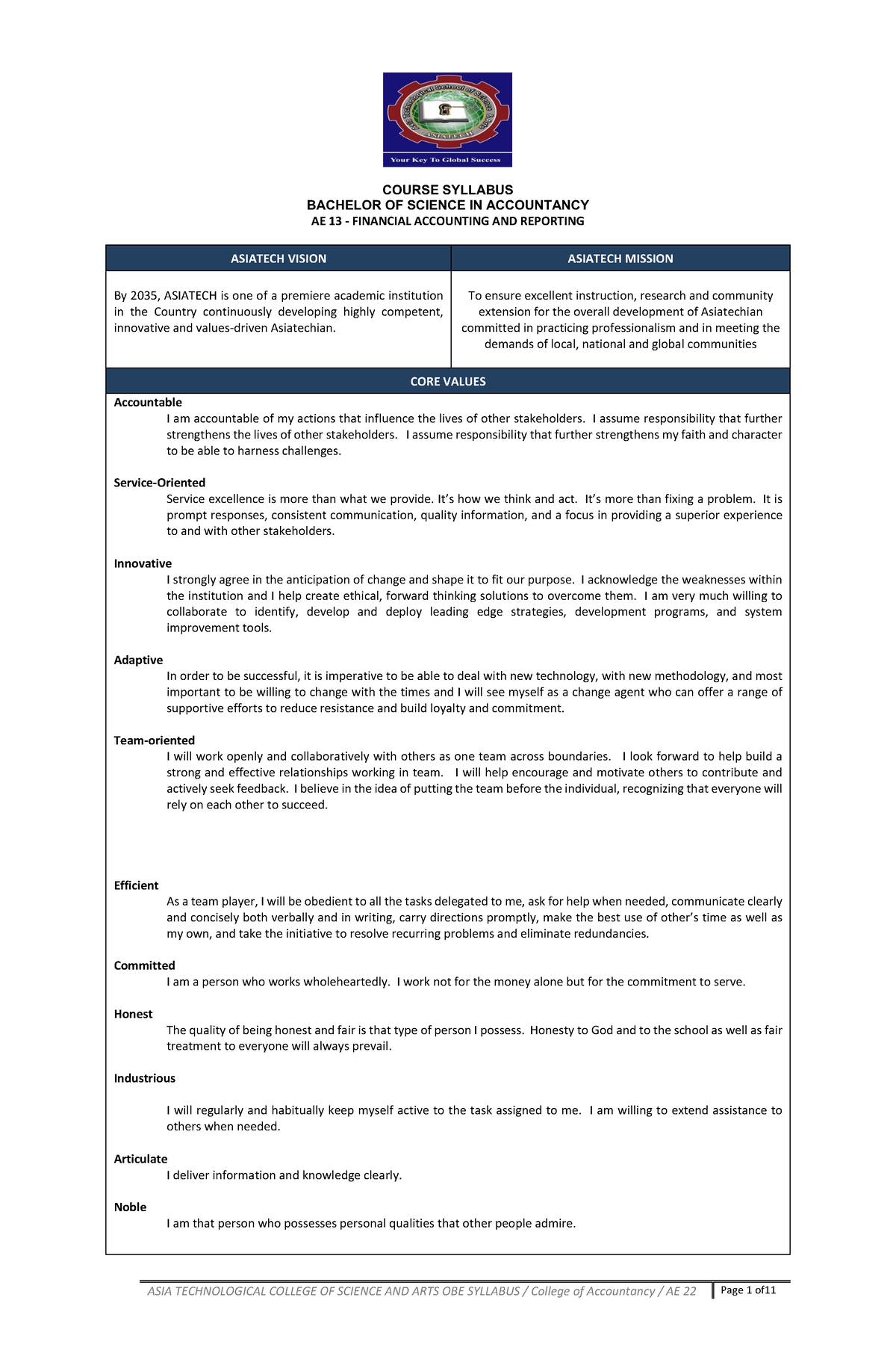 Financial Accounting Reporting Course Syllabus - COURSE SYLLABUS ...