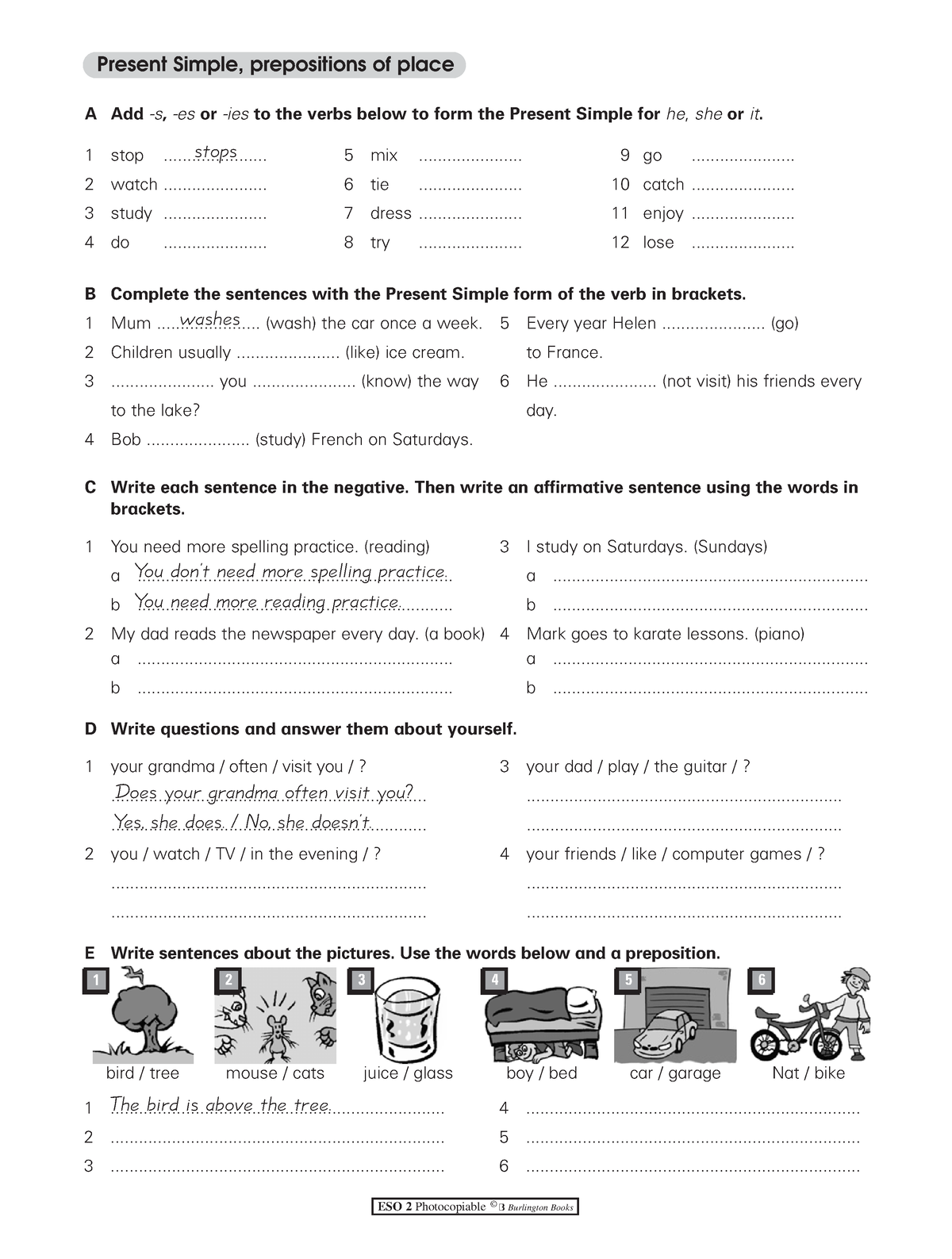 Grammar 2-Present Simple 2624 - Present Simple, prepositions of place A ...