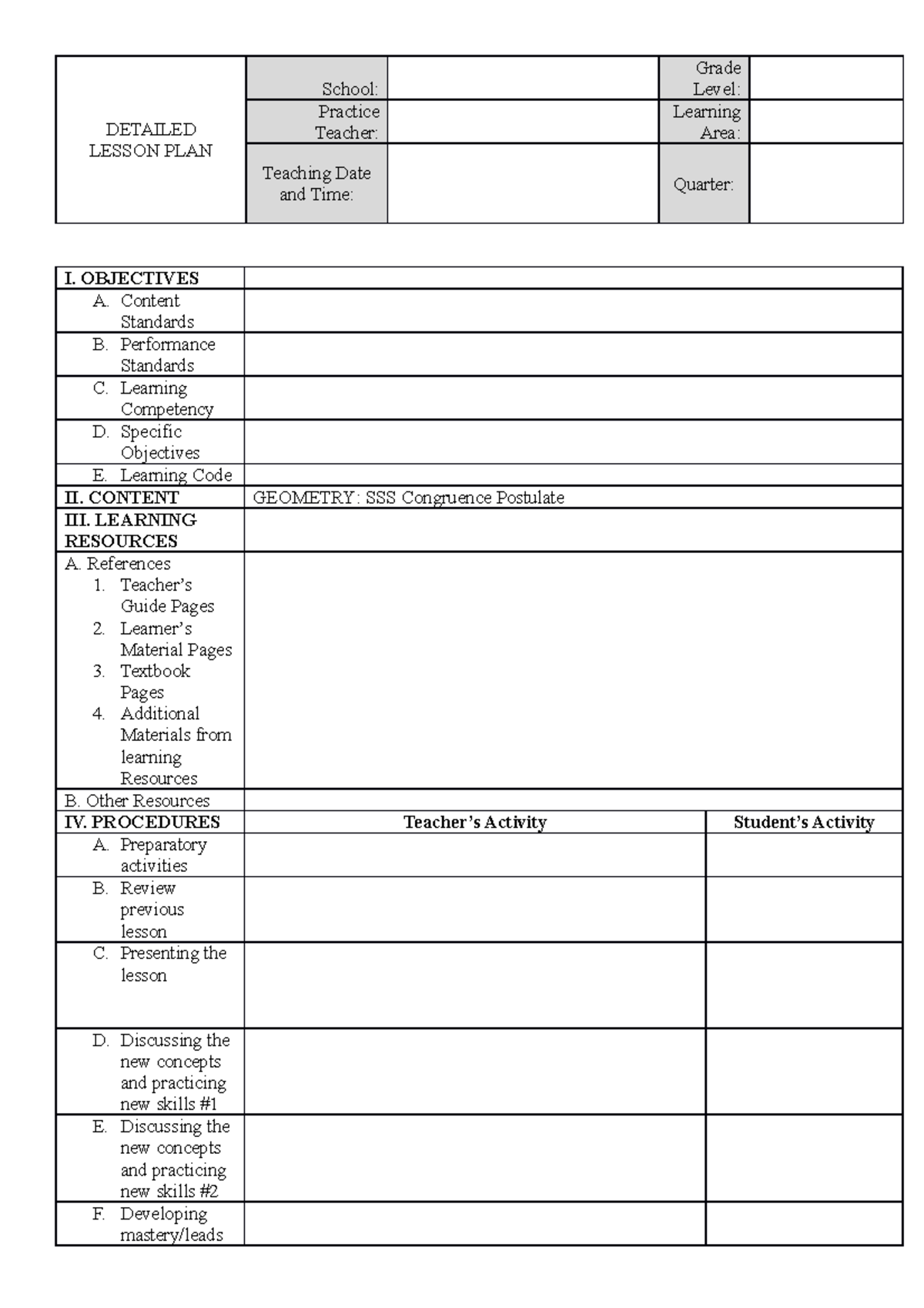 Template lesson plan English Math sci final - DETAILED LESSON PLAN ...