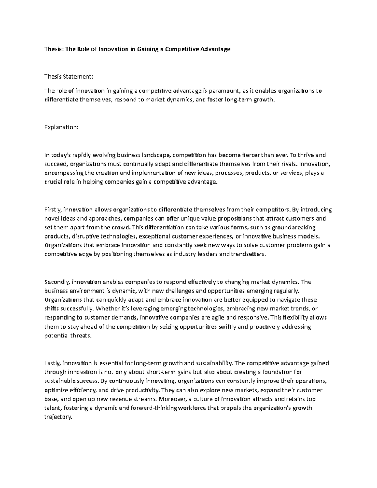 The Role of Innovation in Gaining a Competitive Advantage - EF0U01 ...