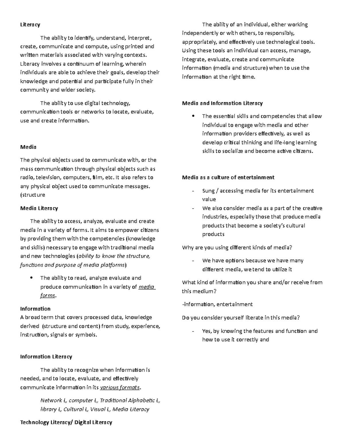 Media Information Literacy Lecture Notes - Second Semester - Literacy ...