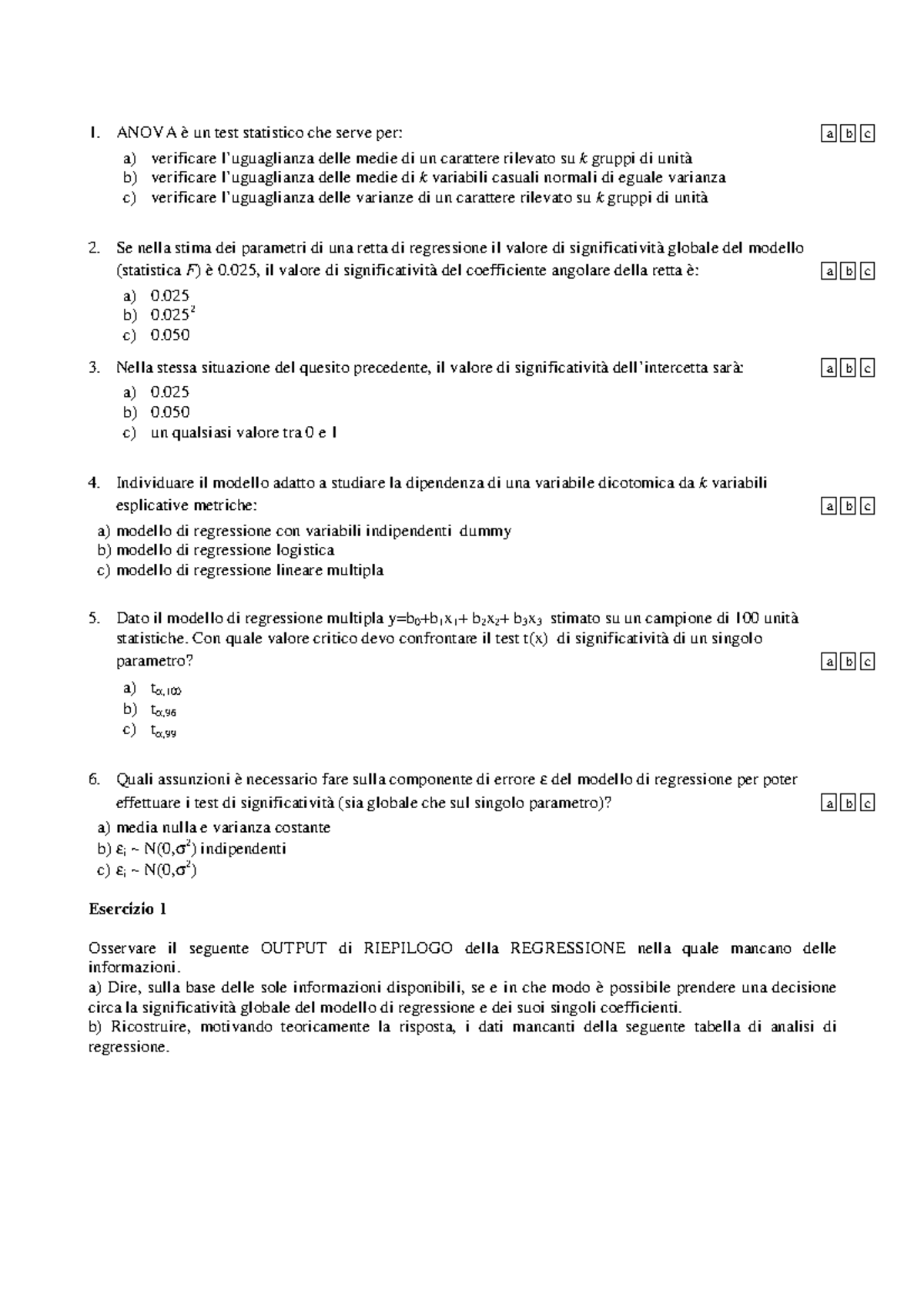 Es Regressione Anova Unicatt Anova Un Test Statistico Che Serve Per Studocu
